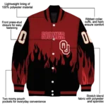 customized oklahoma sooners flame border crimson black varsity jacket best selling.webp