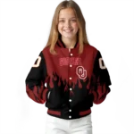 customized oklahoma sooners flame border crimson black varsity jacket best selling.webp