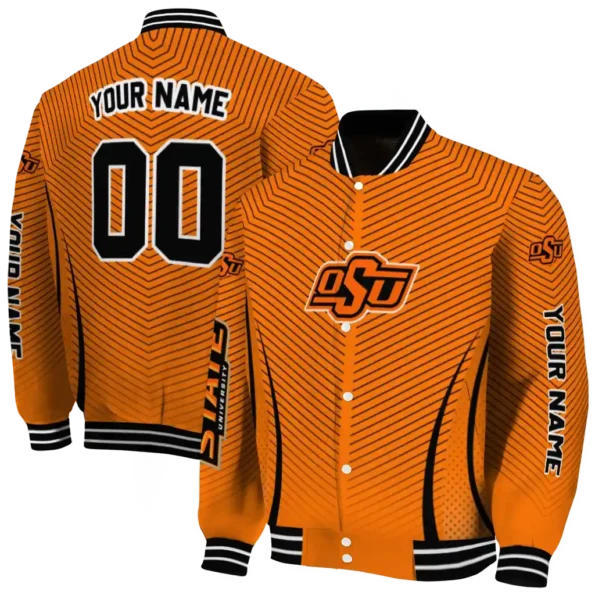 customized oklahoma state cowboys chevron arrow orange varsity jacket fashion forward.webp