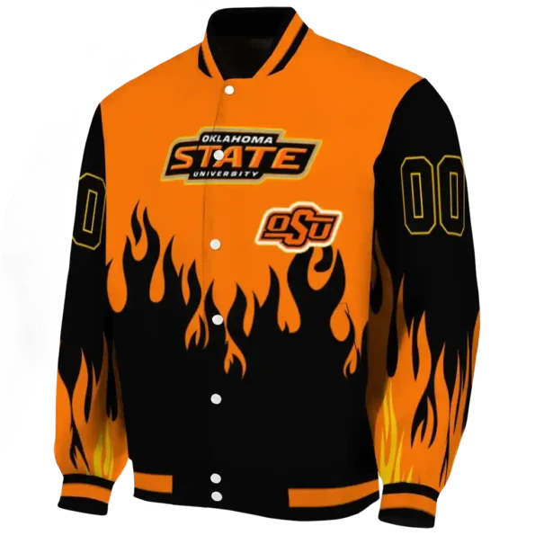 customized oklahoma state cowboys flame border orange black varsity jacket best selling.webp