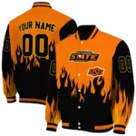 customized oklahoma state cowboys flame border orange black varsity jacket best selling.webp