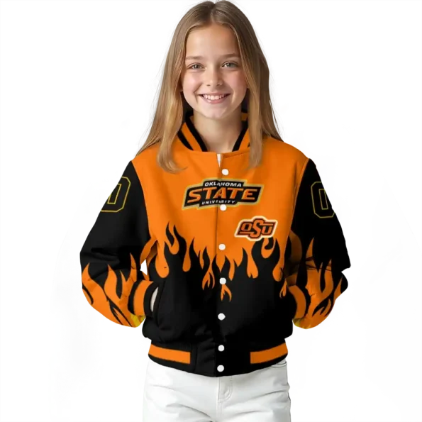 customized oklahoma state cowboys flame border orange black varsity jacket top rated.webp