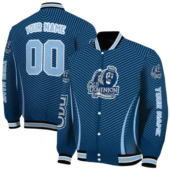 customized old dominion monarchs chevron arrow blue varsity jacket fashion forward.webp