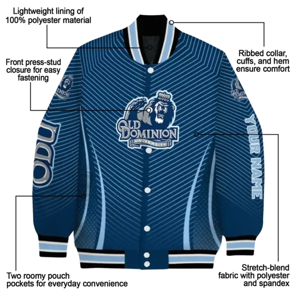 customized old dominion monarchs chevron arrow blue varsity jacket new arrival.webp