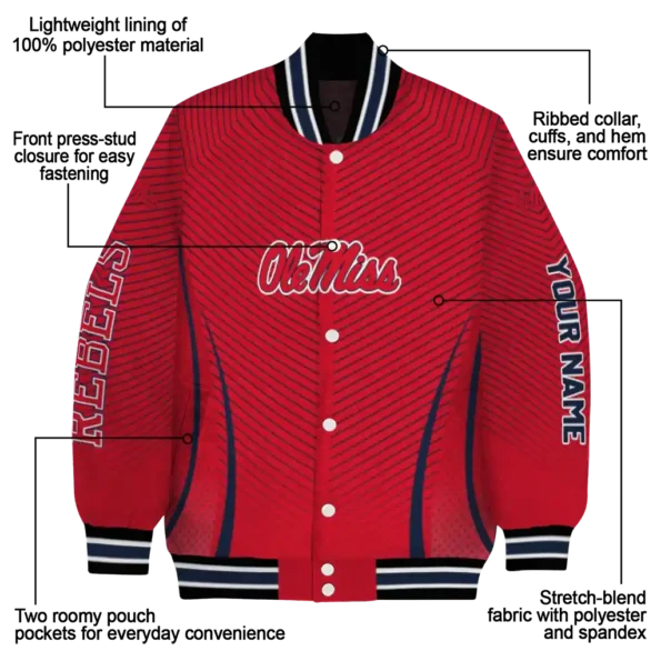 customized ole miss rebels chevron arrow red varsity jacket new arrival.webp