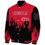 customized ole miss rebels flame border red black varsity jacket best selling.webp