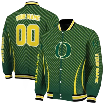 customized oregon ducks chevron arrow green varsity jacket fashion forward.webp