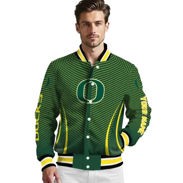 customized oregon ducks chevron arrow green varsity jacket high quality.webp