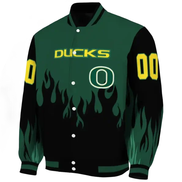customized oregon ducks flame border green black varsity jacket best selling.webp