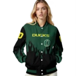 customized oregon ducks flame border green black varsity jacket best selling.webp