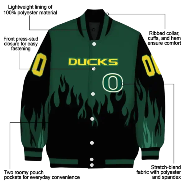 customized oregon ducks flame border green black varsity jacket new arrival.webp