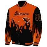 customized oregon state beavers flame border orange black varsity jacket best selling.webp