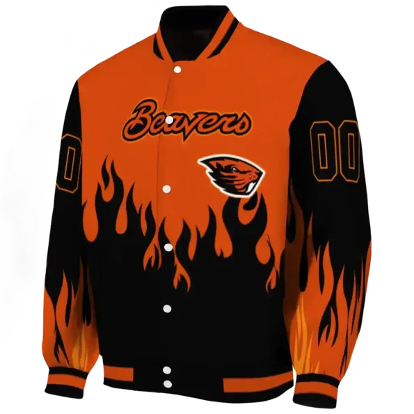 customized oregon state beavers flame border orange black varsity jacket best selling.webp