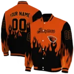 customized oregon state beavers flame border orange black varsity jacket best selling.webp