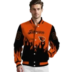 customized oregon state beavers flame border orange black varsity jacket best selling.webp