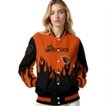 customized oregon state beavers flame border orange black varsity jacket best selling.webp