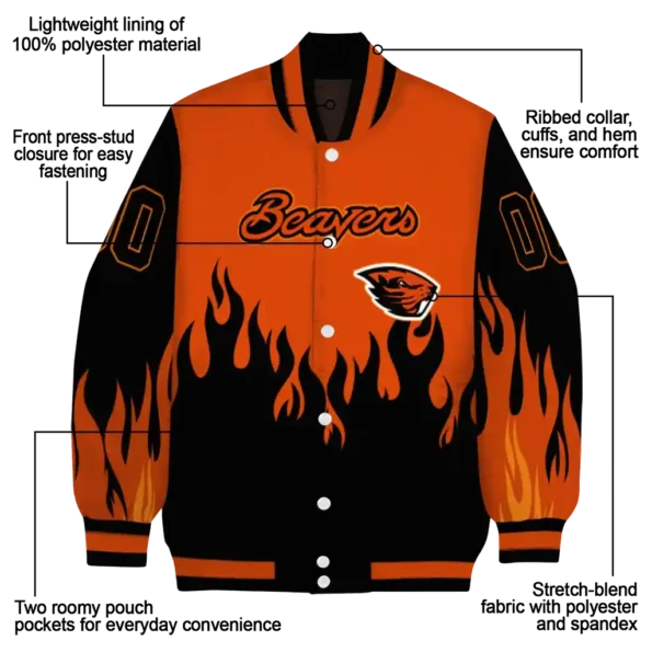 customized oregon state beavers flame border orange black varsity jacket new arrival.webp