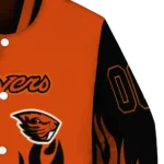 customized oregon state beavers flame border orange black varsity jacket best selling.webp