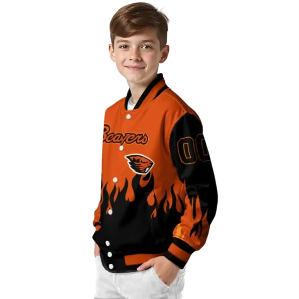 customized oregon state beavers flame border orange black varsity jacket trendy.webp
