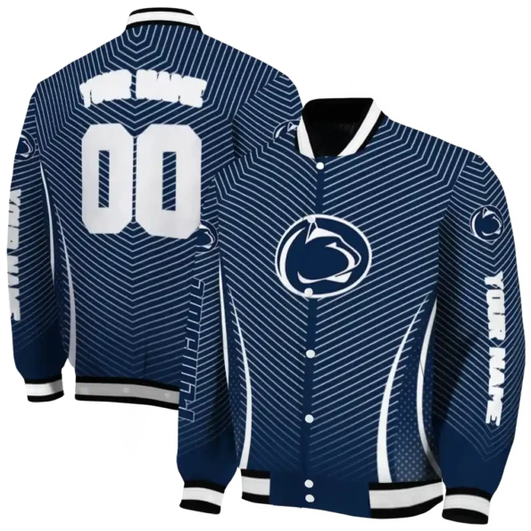 customized penn state nittany lions chevron arrow blue varsity jacket fashion forward.webp
