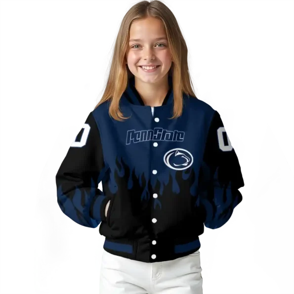 customized penn state nittany lions flame border blue black varsity jacket top rated.webp
