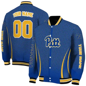 customized pittsburgh panthers chevron arrow royal blue varsity jacket fashion forward.webp