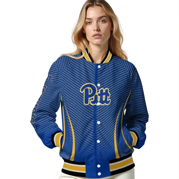 customized pittsburgh panthers chevron arrow royal blue varsity jacket latest model.webp