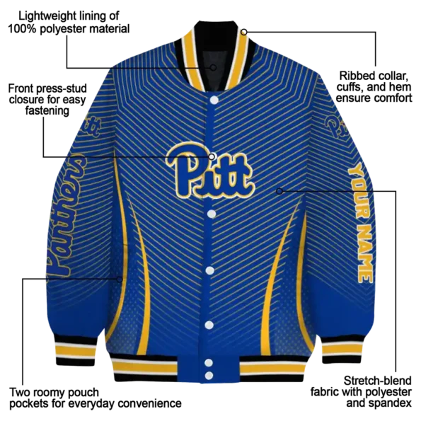 customized pittsburgh panthers chevron arrow royal blue varsity jacket new arrival.webp