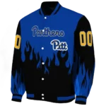 customized pittsburgh panthers flame border royal blue black varsity jacket best selling.webp