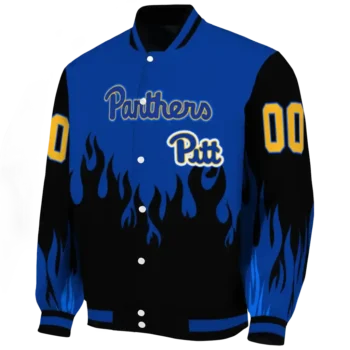 customized pittsburgh panthers flame border royal blue black varsity jacket best selling.webp