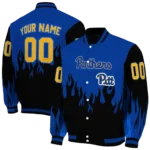 customized pittsburgh panthers flame border royal blue black varsity jacket best selling.webp