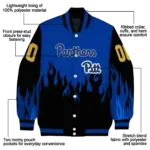 customized pittsburgh panthers flame border royal blue black varsity jacket best selling.webp
