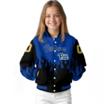 customized pittsburgh panthers flame border royal blue black varsity jacket best selling.webp