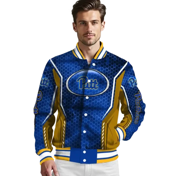 customized pittsburgh panthers power plate royal blue varsity jacket high quality.webp