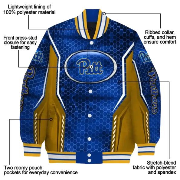 customized pittsburgh panthers power plate royal blue varsity jacket new arrival.webp
