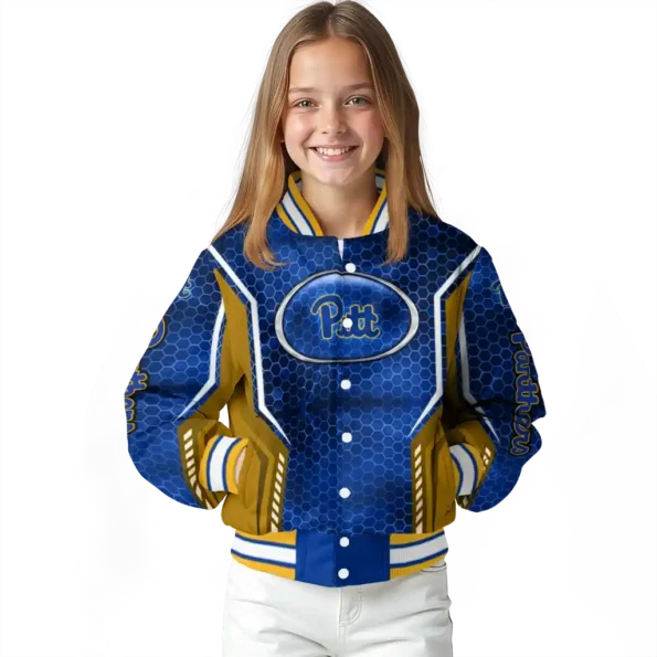 customized pittsburgh panthers power plate royal blue varsity jacket top rated.webp
