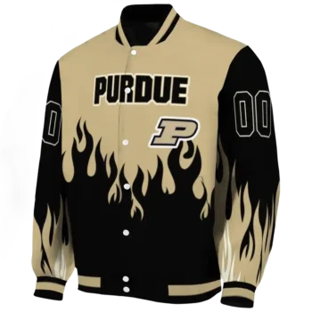 customized purdue boilermakers flame border gold black varsity jacket best selling.webp