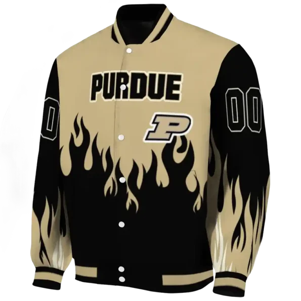 customized purdue boilermakers flame border gold black varsity jacket best selling.webp