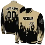 customized purdue boilermakers flame border gold black varsity jacket best selling.webp