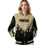 customized purdue boilermakers flame border gold black varsity jacket best selling.webp