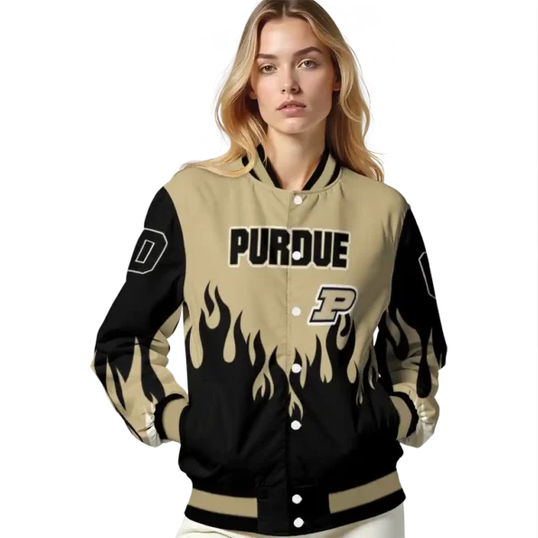 customized purdue boilermakers flame border gold black varsity jacket latest model.webp