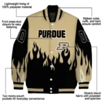 customized purdue boilermakers flame border gold black varsity jacket best selling.webp
