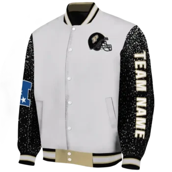 customized purdue boilermakers speckled arms gold gray varsity jacket best selling.webp