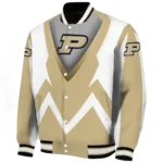 customized purdue boilermakers v stripes gold white varsity jacket best selling.webp