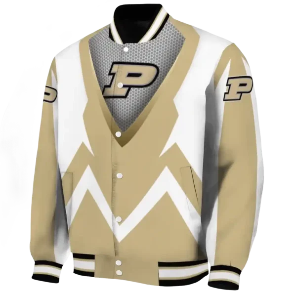 customized purdue boilermakers v stripes gold white varsity jacket best selling.webp