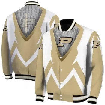customized purdue boilermakers v stripes gold white varsity jacket fashion forward.webp