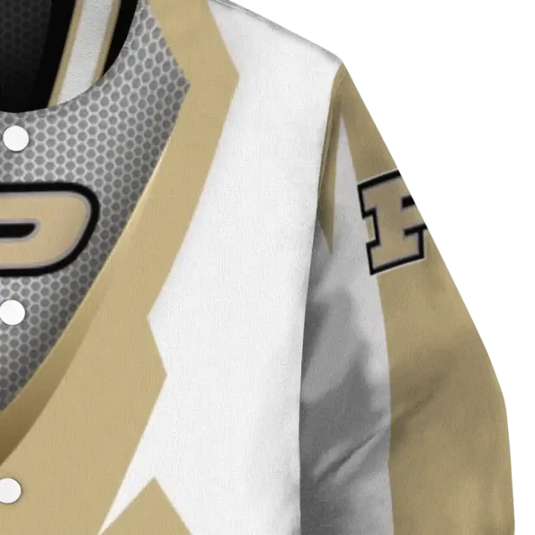 customized purdue boilermakers v stripes gold white varsity jacket premium grade.webp