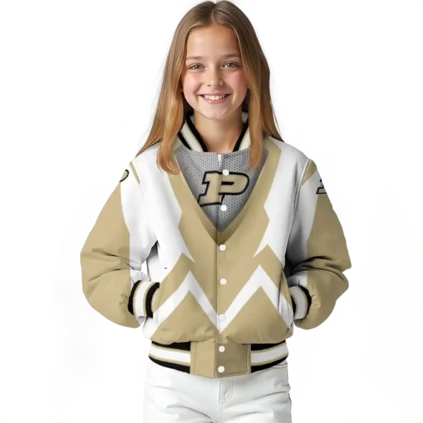 customized purdue boilermakers v stripes gold white varsity jacket top rated.webp