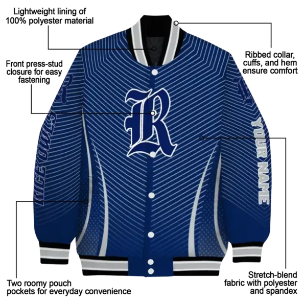customized rice owls chevron arrow navy blue varsity jacket new arrival.webp