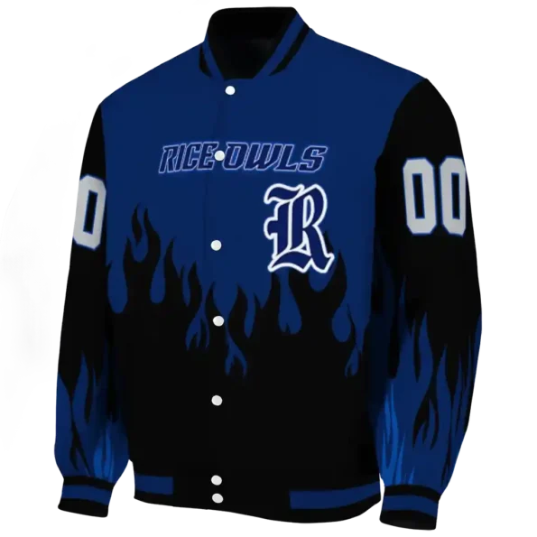 customized rice owls flame border navy blue black varsity jacket best selling.webp